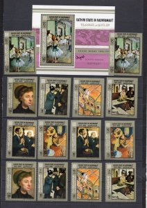 ADEN/KATHIRI 1967 PAINTINGS BY DEGAS 2 SETS OF 7 STAMPS PERF. & IMPER. & S/S MNH