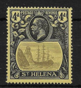 ST.HELENA SG92a 1923 4d GREY & BLACK ON YELLOW BROKEN MAINMAST VAR MTD MINT