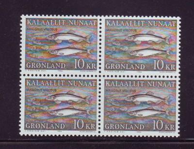 Greenland Sc 139 1986 10 kr Capelin stamp block of 4 mint NH