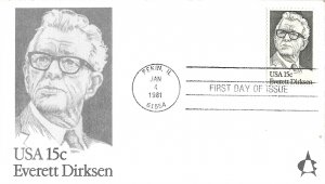 1981 FDC, #1874, 15c Everett Dirksen, 4 diff. cachets