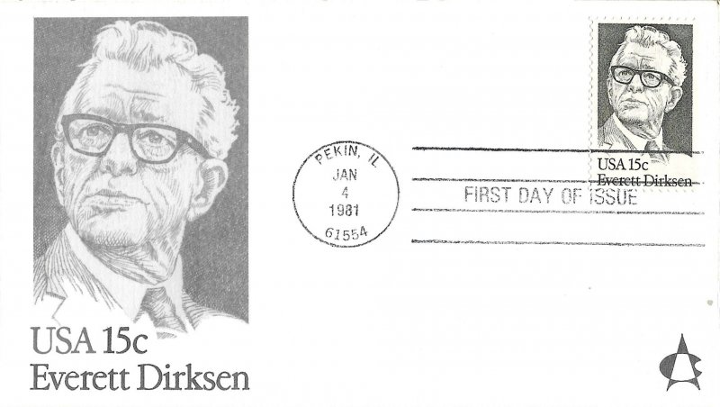 1981 FDC, #1874, 15c Everett Dirksen, 4 diff. cachets