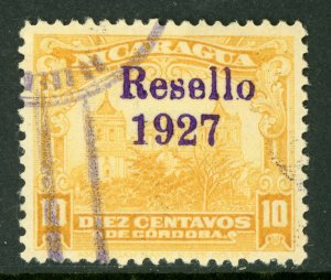 Nicaragua 1927 Cathedral Provisional 10¢ Yellow w/Ditto Ink OP VFU V223 ⭐