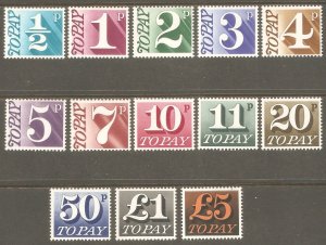 GREAT BRITAIN Sc# J79 - J91 MNH FVF UnWmk Set-13 Numeral QEII