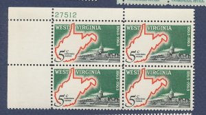 USA Plate Block -  Scott 1232 - 5 ct West Virginia map - P# 27512 UL