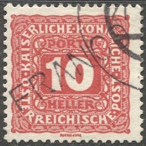 AUSTRIA 1916 10h F Sc J50 Used Postage Due,  Provisional Czech FRANCO Overprint