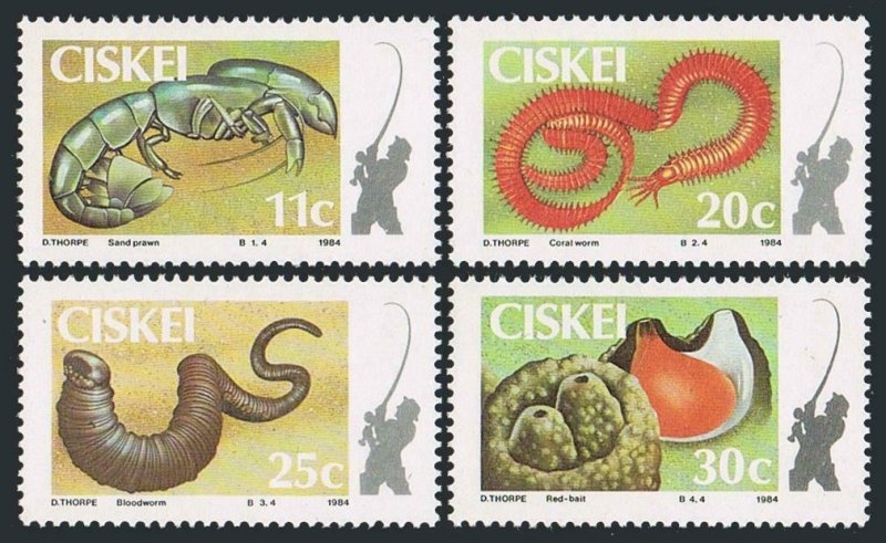 SA-Ciskei 65-68,MNH. Coastal angling,1984.Sand prawn,Coral worm,Bloodworm,Bait.