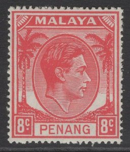 MALAYA PENANG SG9 1949 8c SCARLET MTD MINT