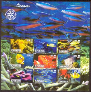 Gambia 2003 Oceans Marine Life Fishes Rotary Club Sheet MNH Private