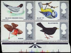 Great Britain #461 Used Block - Sheet - 1966 4d.  - Birds