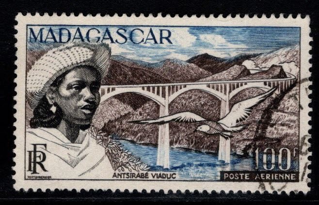 Madagascar Scott C59 Used 1954 airmail stamp,
