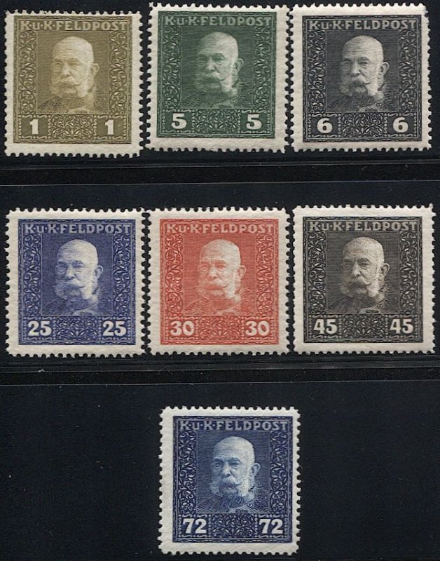 AUSTRIA 1915 MILITARY STAMPS Sc M22-M40  Seven Mint NH VF values - CV $10.00