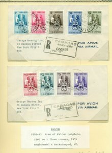 VENEZUELA Collection - #C338//C553, 21 diff Airmail sets on flown reg covers