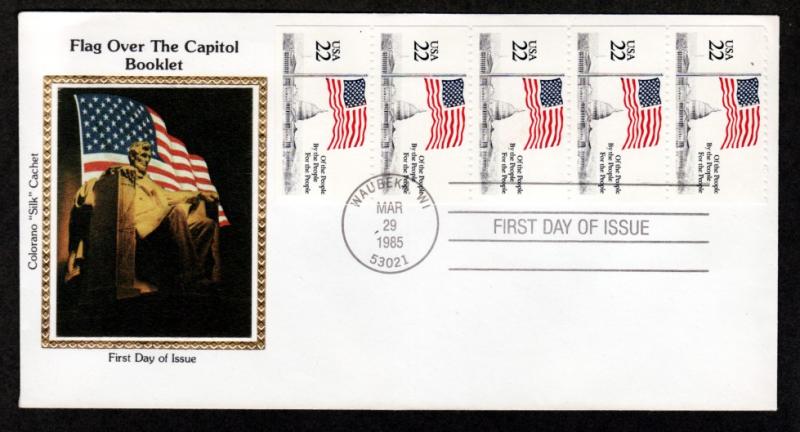 U S 1985 # 2116a Flag Booklet Pane FDC Colorano Silk!