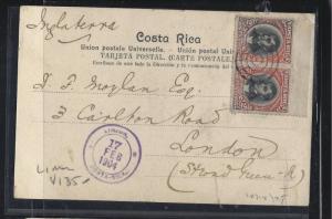 COSTA RICA  (PP2404B) 1904  2CX2  PPC  LIMON TO ENGLAND