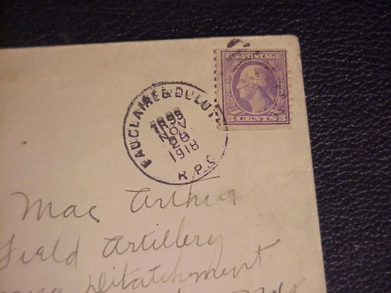 1918 NOV.28TH COVER EDWARD C. MACARTHER 125TH ARTILLERY DIV.