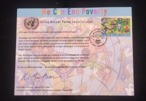 D) 2008, UNITED NATIONS, FIRST DAY COVER, ISSUE, WE CAN END POVERTY, MESSAGE