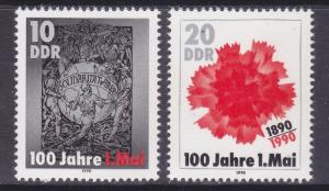 Germany DDR 2810-11 MNH 1990 Labor Day Centennial & Flower Set