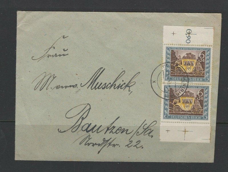 Germany - Reich #B215 (1943 Stamp Day) pair on Jun 24/1943 cover CV €6