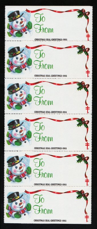 1985 USA CHRISTMAS SEAL (SNOWMAN) ⭐ SHEET OF 36 + LABELS ⭐ MNH-OG
