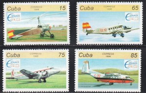 CUBA Sc# 3727-3730  ESPAMER  AIRPLANES Aviation  plane CPL SET of 4 1996 MNH