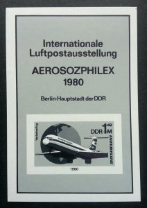 Germany AEROSOZPHILEX 1980 Airplane Aeroplane Black Print (souvenir sheet) MNH