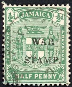 Jamaica SG73 1/2d Blue-green Faulty A and S