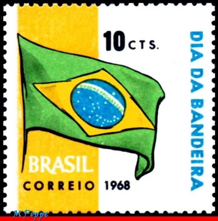 1107 BRAZIL 1968 FLAG DAY, BRAZILIAN FLAG, FLAGS, RHM C-619, MNH