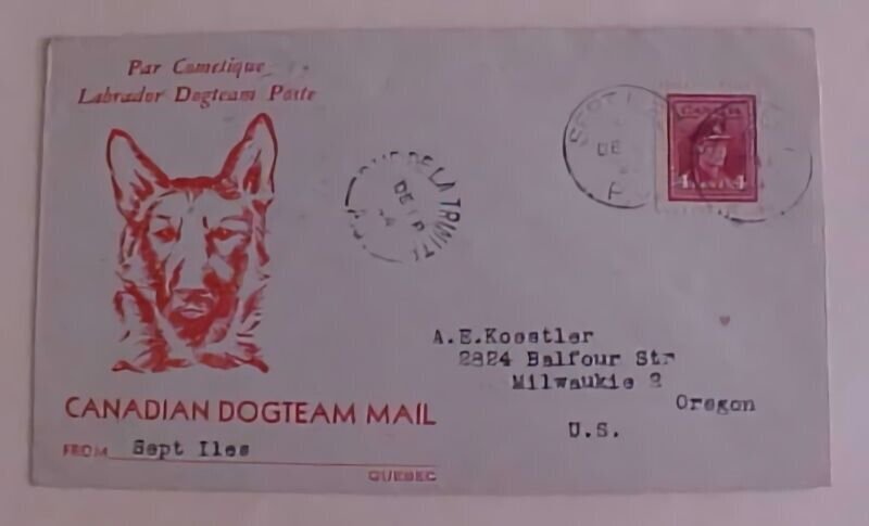 CANADA LABRADOR DOGTEAM POSTE SEPT ILES  1942 ONE DE LA TRINITI CACHETED