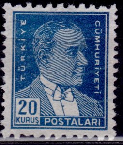 Turkey 1950, Mustafa Kemal Pasha (Ataturk types of 1931), 20k, MNG