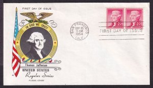 1954 Thomas Jefferson 2c Sc 1055 FDC coil Liberty Issue with Fluegel cachet (WV