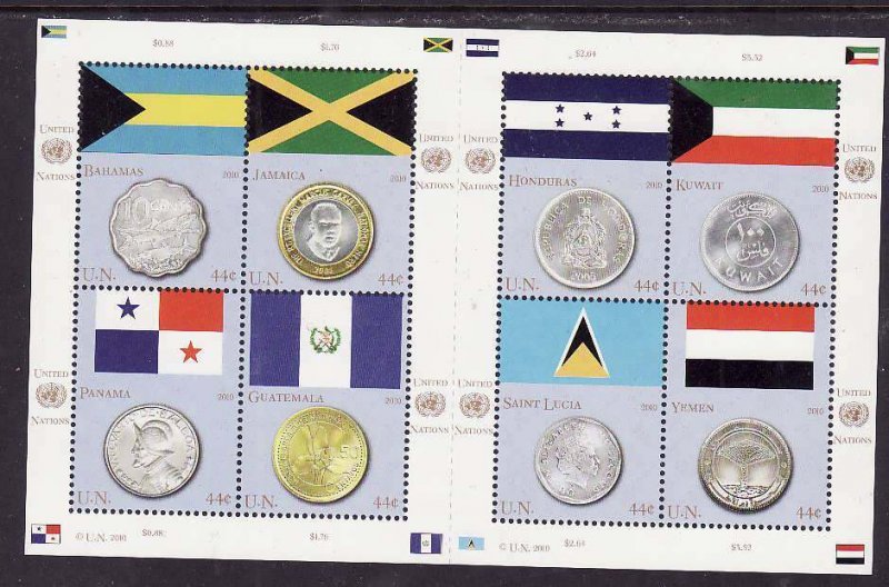 United Nations New York-Sc#998- id12-unused NH sheet-FIags & Coins-2010-