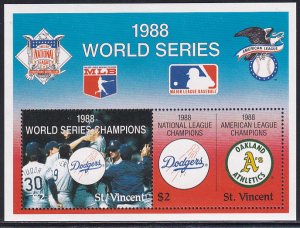 St Vincent 1989 Sc 1183 L A Dodgers World Series Baseball Champions SS Stamp**