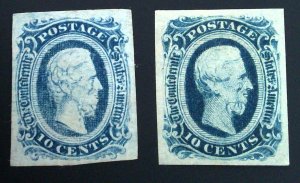 Scott CSA #11&12 - 10c  Blue - Jefferson - Lot - NG - 1863-64