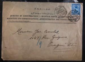 1932 Cairo Egypt Ministry Of Communications Official cover To Prague Czechoslov