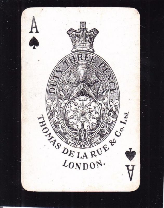 Thomas de la Rue Card, Duty Three Pence 3d (24654)