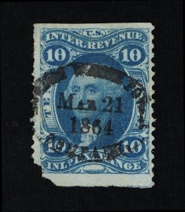 GENUINE SCOTT R36b F-VF 1862-71 BLUE 1ST ISSUE REVENUE INLAND EXCHANGE PART-PERF