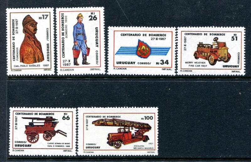 Uruguay 1262-1267, MNH Fire Trucks 1988. x29982