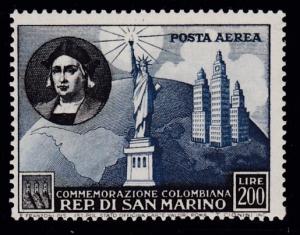 San Marino 1952 Columbus & Statue of Liberty Airmail High Value 200 Lire VF/NH