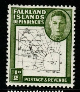 FALKLAND IS.DEP. SGG9 1948 ½d BLACK & GREEN THIN MAP MTD MINT