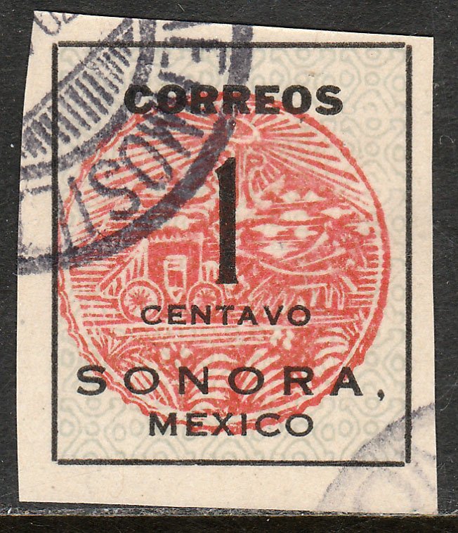 MEXICO 394, 1c SONORA COACH SEAL. USED. F-VF. (510)