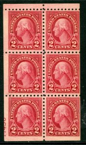 USA 1924 Washington 2¢ Carmine Scott # 583a Book Pane MNH C501