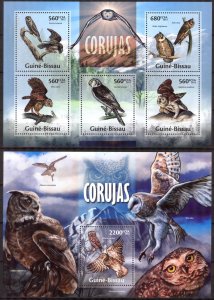 Guinea Bissau 2013 Birds Owls (2) sheet + S/S MNH