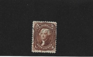 United States Scott 75 5-cent Jefferson red brown used 2021 cv $425