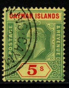 CAYMAN ISLANDS SG32 1908 5/= GREEN & RED/YELLOW FINE USED