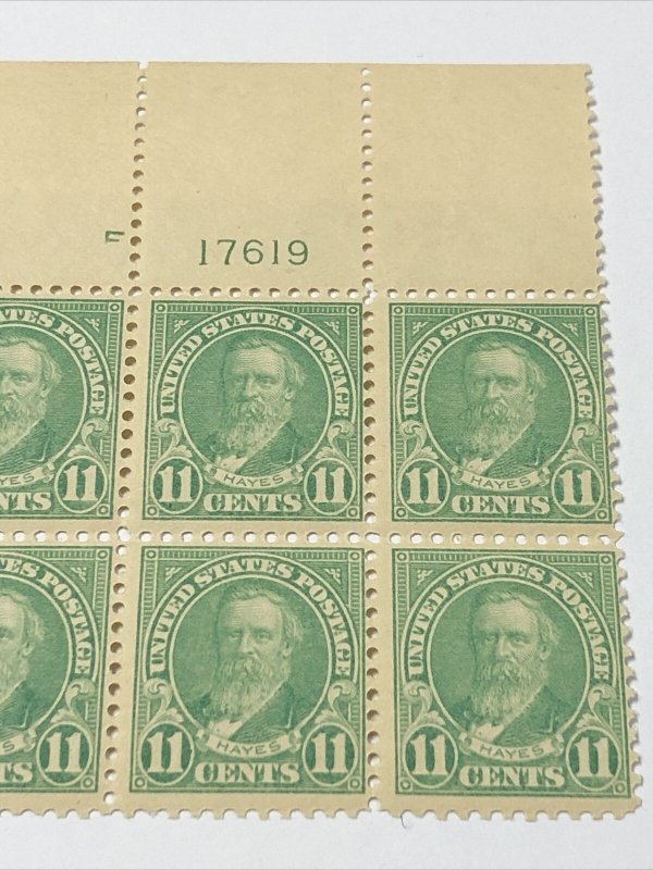 1922 US 563 11c Hayes Blue Plate Block of 6 Very Fine Mint Never Hinged 