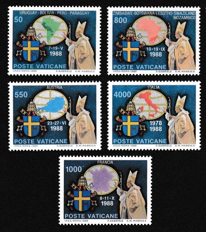 Vatican Pope John Paul II Journeys 7th series 5v 1989 MNH SC#845-849 SG#940-944