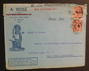 1926 Advertising  Cover Sao Paulo Brazil to Gera Reuss Germany