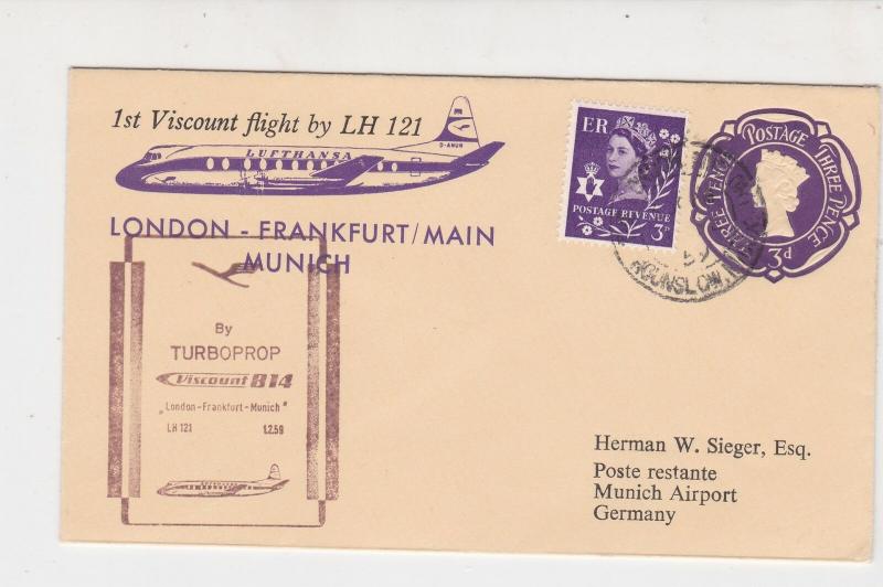 G. Britain 1959 1st Viscount Flight By LH 121 London-Munich Stamps Cover Rf27208