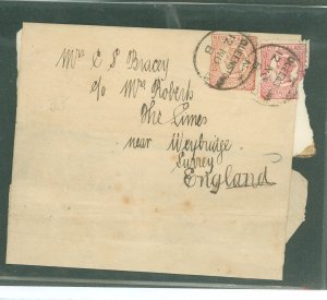 New Zealand P3v Newspaper wrapper 1/2p with additional 1/2p stamp (damaged) to make newspaper rate to England.