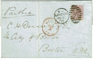 Great Britain 1875 London cancel on cover to the U.S., SG 139, 180 pounds